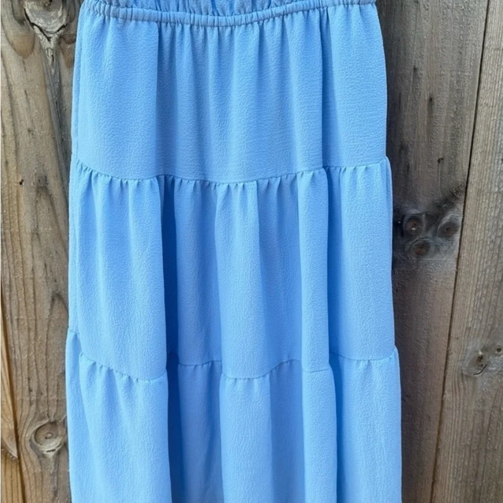 Black Tape Light Blue Tiered Puff Sleeve Midi Dress – Size Small - Picture 4 of 6